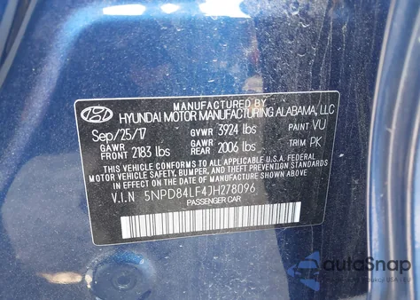 2018 Hyundai Elantra Sel from USA, damaged, VIN 5NPD84LF4JH278096